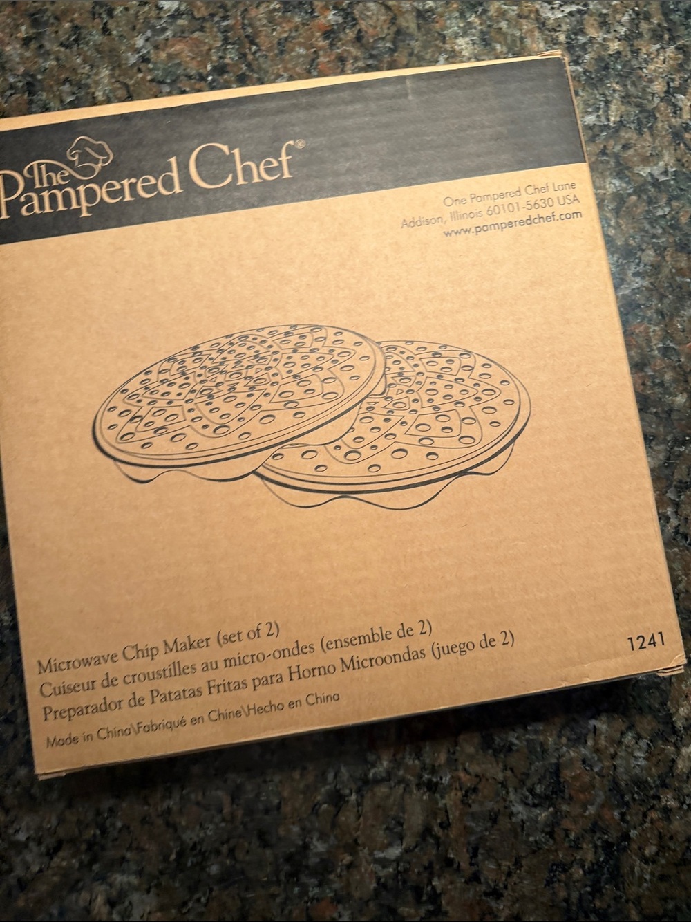 The Pampered Chef Microwave Chip Maker Set — Brown Cardboard Packaging
